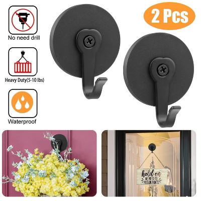 LunaLulinlk 2pcs Heavy Duty Wall Hooks, Magnetic Wreath Hanger, Round Sturdy Hanging Metal Hooks Hold up to 10 lb, Black | Target