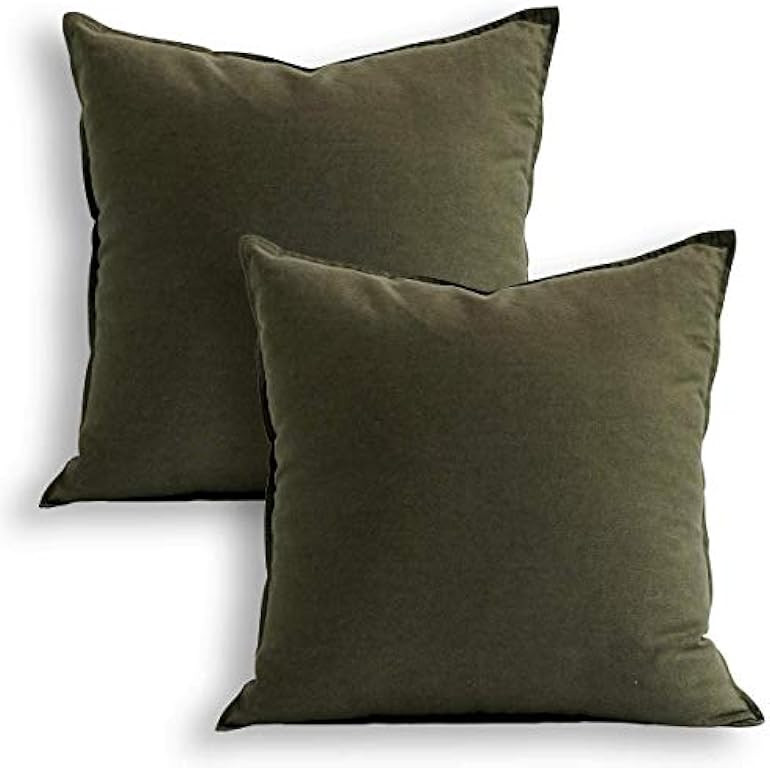 18"x18" Solid Cotton Linen Decoration Green Throw Pillow Case with Zipper Euro Sham Cushion Case ... | Amazon (US)