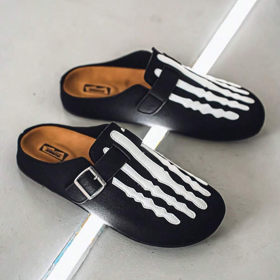 Men's Low-Top Casual Sandals, Beach Closed-Toe Slip-On Shoes, Black Flat Slide Slippers, Retro Ve... | SHEIN