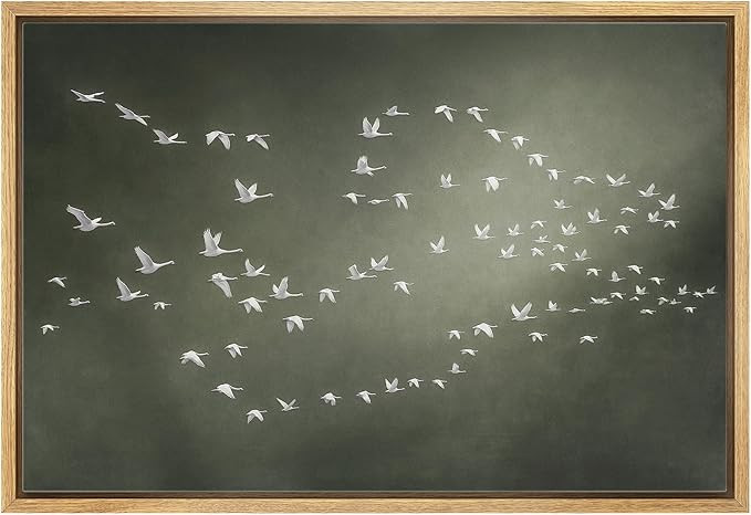 wall26 Framed Canvas Print Wall Art Flying White Cranes Over Olive Background Illustrations Moder... | Amazon (US)