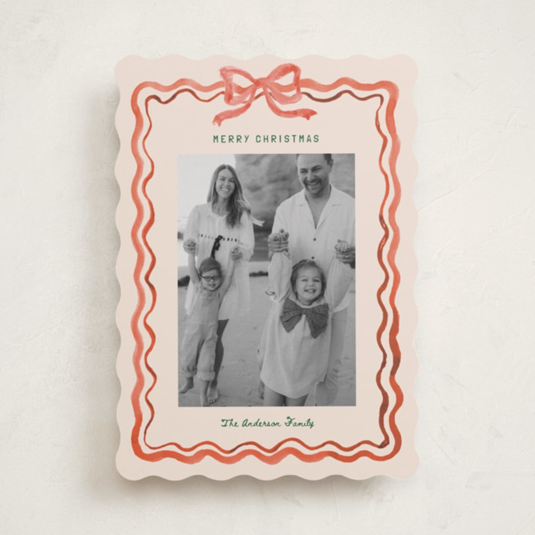 "watercolor ribbon frame" - Customizable Holiday Photo Cards in Green by Cass Loh. | Minted