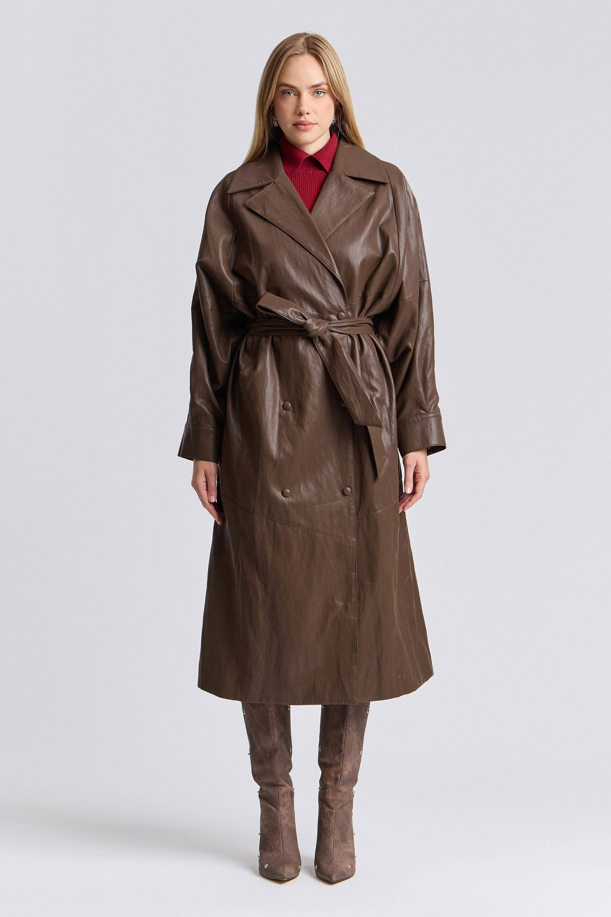 Dolman Sleeve Faux-Ever Leather™ Trench Coat | Avec Les Filles