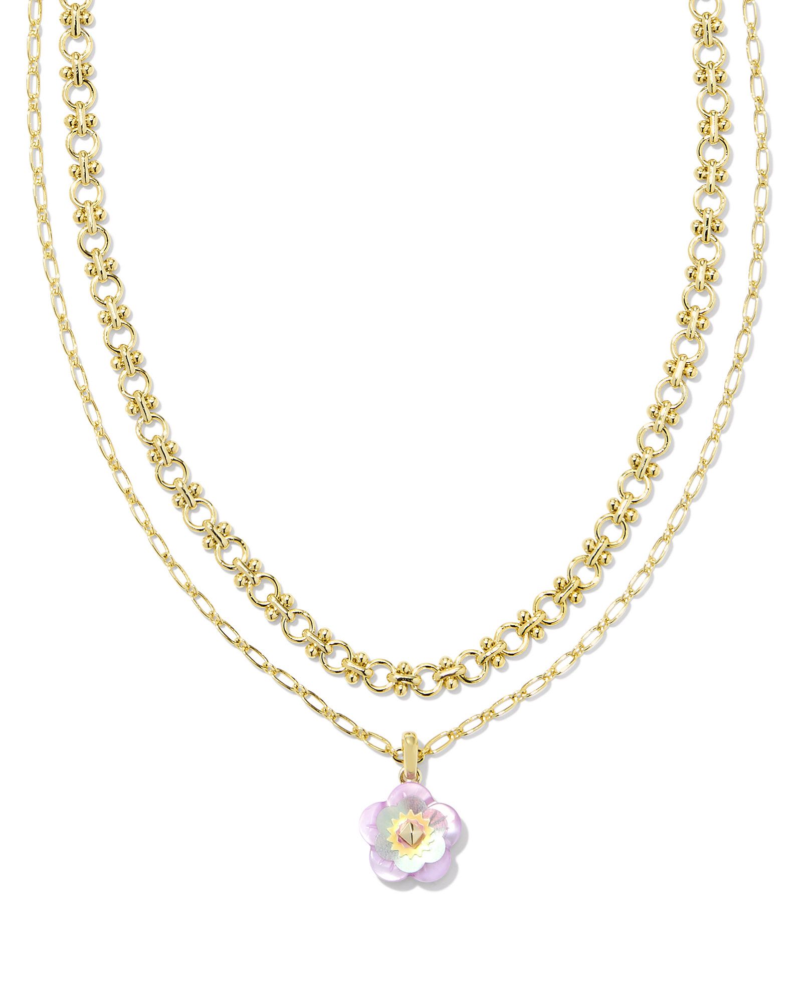 Deliah Gold Multi Strand Necklace in Iridescent Pink White Mix | Kendra Scott