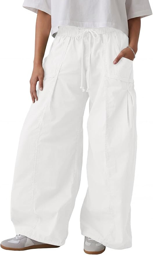Aoysky Womens Wide Leg Cargo Pants | Baggy High Waisted Cotton Drawstring Pants with Pockets Hiki... | Amazon (US)