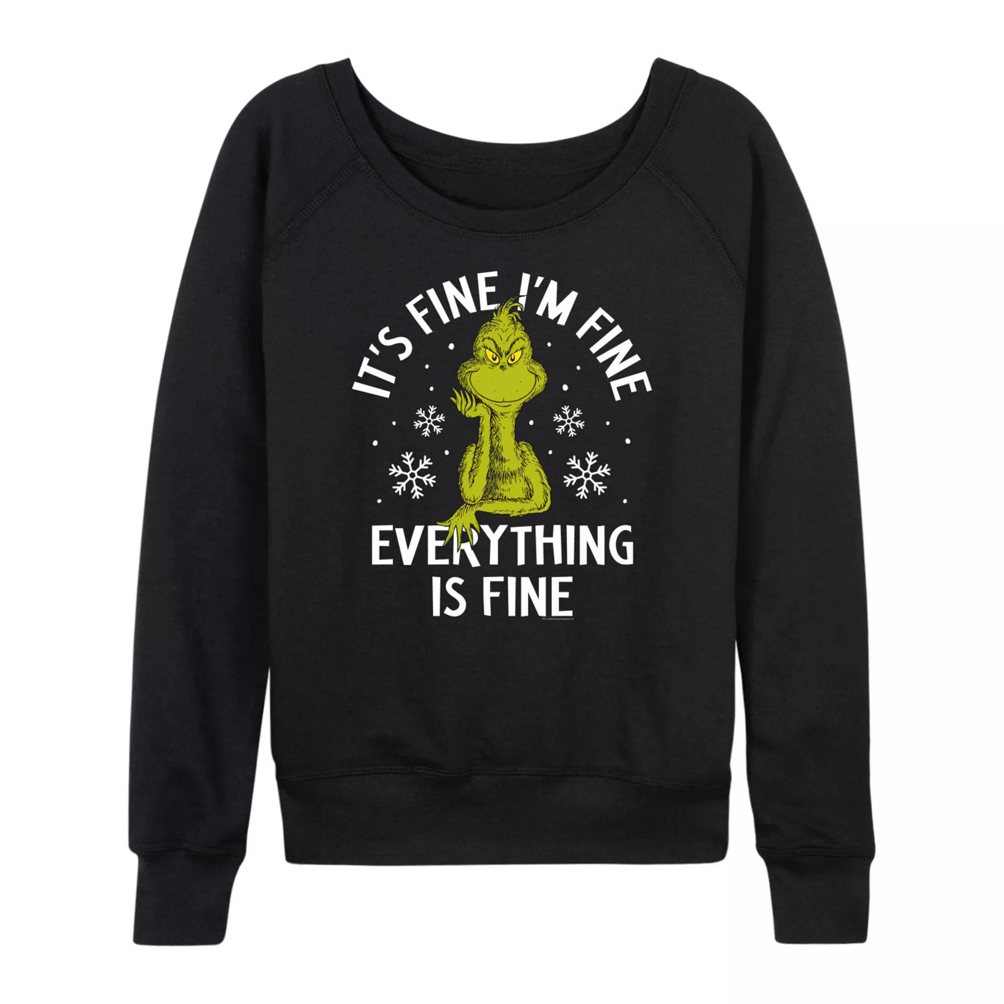 Women's Dr. Seuss Grinch It's Fine I'm Fine French Terry Long Sleeve Tee | Kohl's