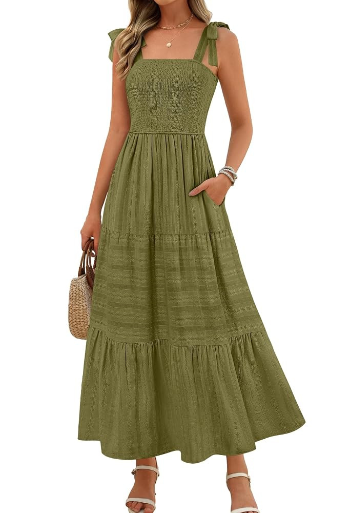 MEROKEETY Women's Summer Boho Maxi Dress Beach Vacation Casual Smocked A Line Sundress with Pocke... | Amazon (US)