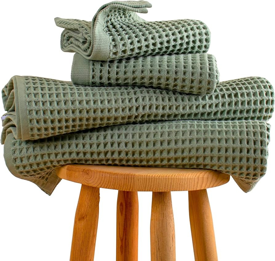 PÜSKÜL 4-Piece Natural 100% Turkish Cotton Luxury Waffle Towels for Bathroom | Premium Honeycom... | Amazon (US)