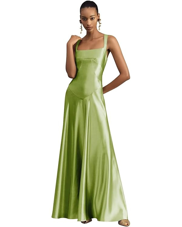Square Neck Bridesmaid Dresses 2025 Long for Women Satin Formal Evening Gowns TN332 | Amazon (US)