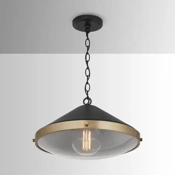 Strick & Bolton Rexha 1-light Aged Brass/ Black Pendant - Aged Brass - Overstock - 26298326 | Bed Bath & Beyond