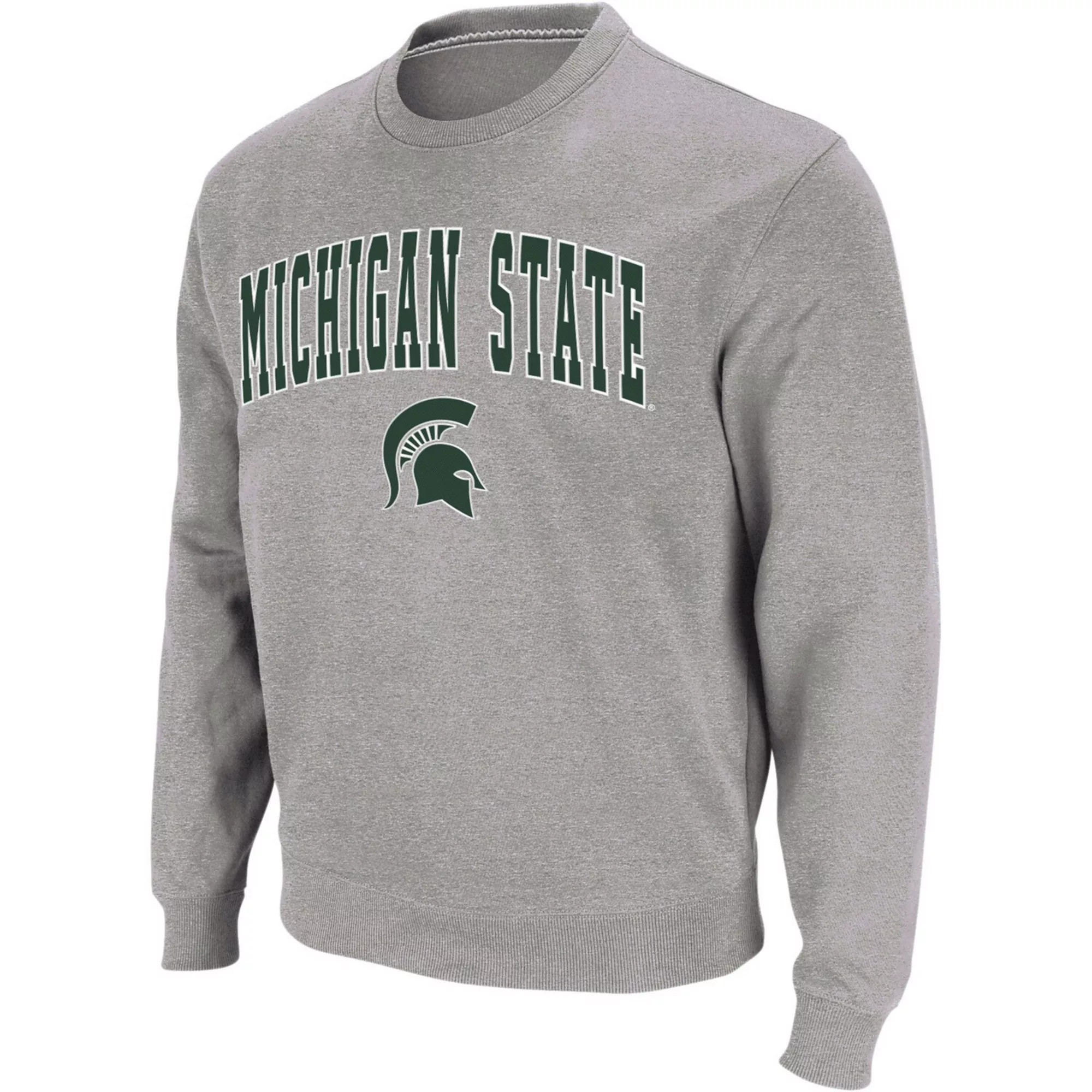 Men's Colosseum Heather Gray Michigan State Spartans Arch & Logo Crew Neck Sweatshirt | Kohl's
