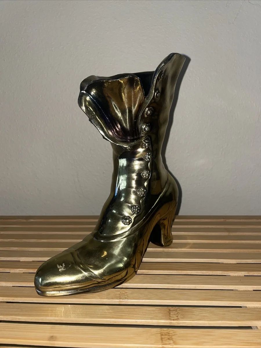 Victorian Brass Boot Heel Ladies Lace Up Shoe Vase / Planter Door Stop Art brass  | eBay | eBay US