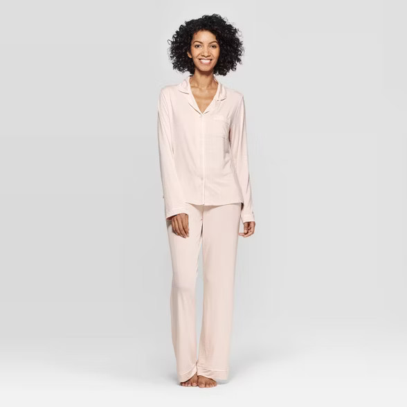 Women's Beautifully Soft Long Sleeve Notch Collar Top and Pants Pajama Set - Stars Above™ | Target