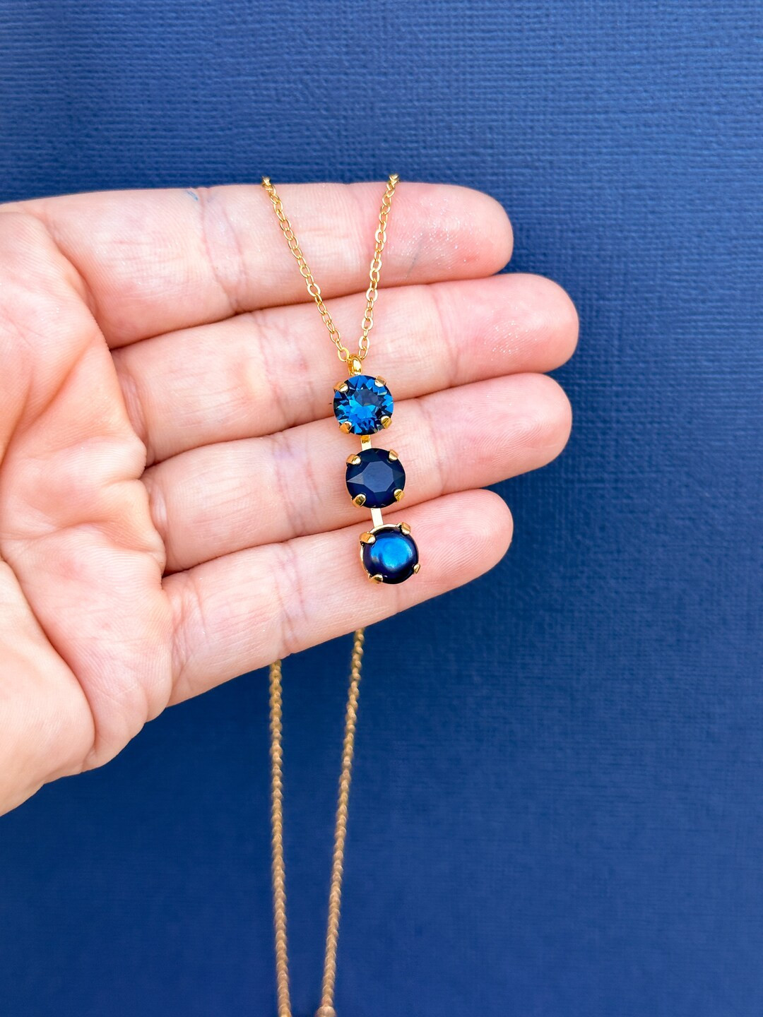 8mm 3 Stone VERTICAL Necklace Night Ombre select Color - Etsy | Etsy (US)