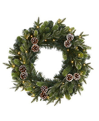 Snowed Pinecone Artificial Christmas Wreath with 35 Clear LED Lights | Macy's
