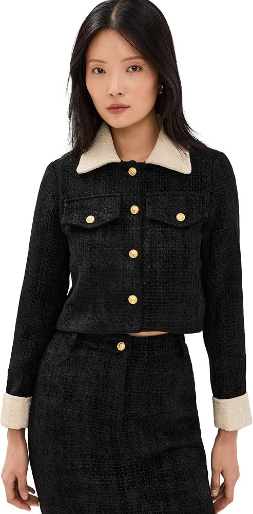 MOON RIVER Women's Long Sleeve Gold Button Closure Cropped Blazer | Amazon (US)