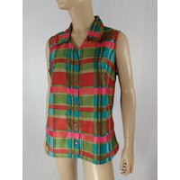 Vintage 80S Plaid Satin Top Sleeveless Rainbow Button-Down | Etsy (US)