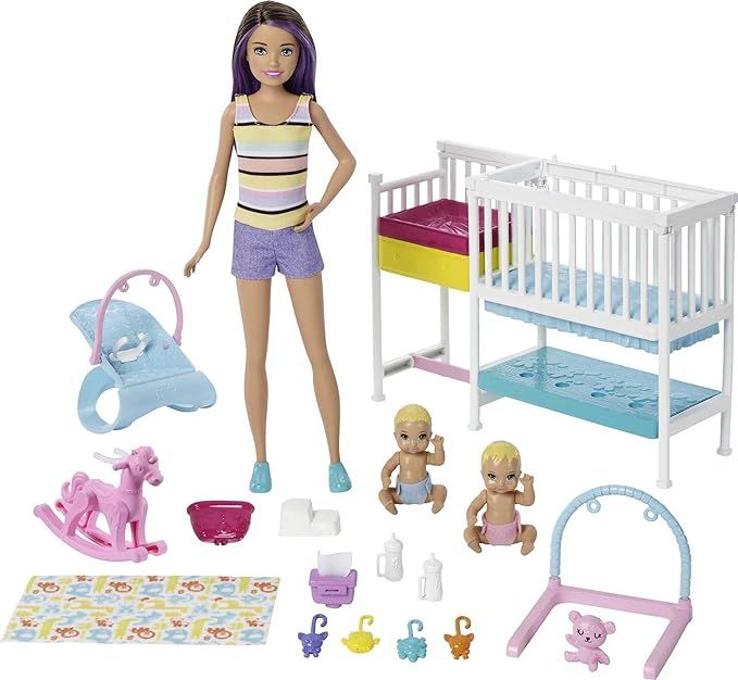 Barbie Nursery Playset with Skipper Babysitters Doll, 2 Baby Dolls, Crib and 10+ Pieces of Workin... | Amazon (US)
