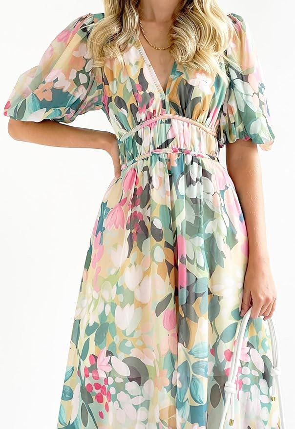 Sissyaki Women's Long Sleeve Boho Floral Maxi Dress Smocked Beach Flowy Dress | Amazon (US)