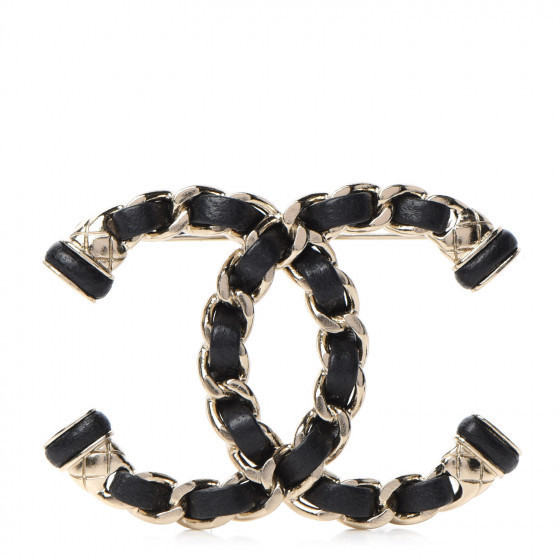 CHANEL Lambskin Chain CC Brooch Black Gold | Fashionphile