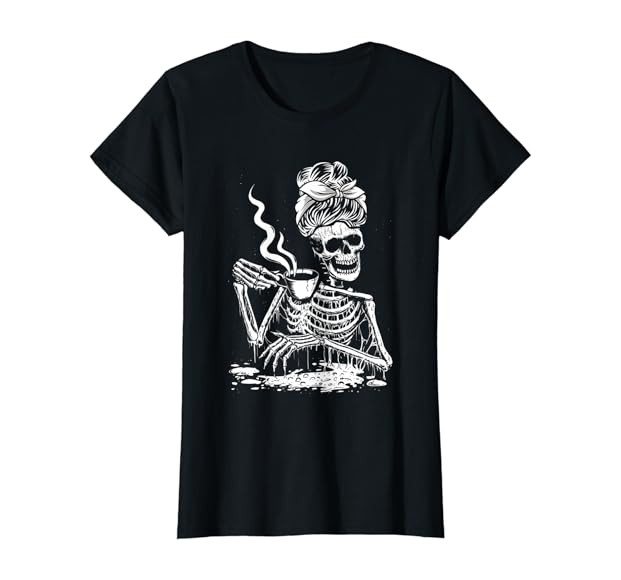 Womens Coffee Drinking Skeleton Lazy DIY Halloween Costume Women T-Shirt | Amazon (US)