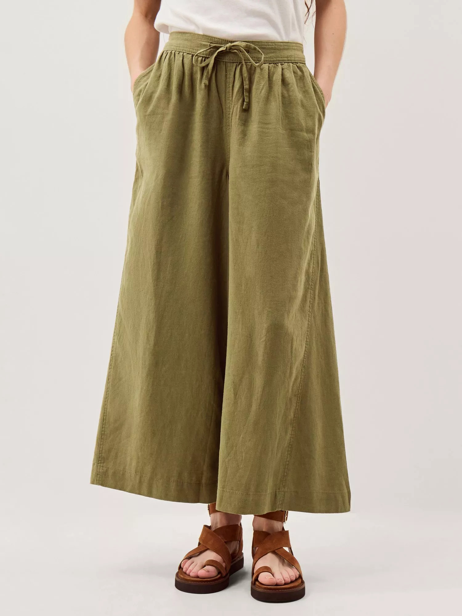 Monsoon Maisie Linen Rich Wide Leg Cropped Trousers containing LENZING™ ECOVERO™ Viscose | John Lewis (UK)