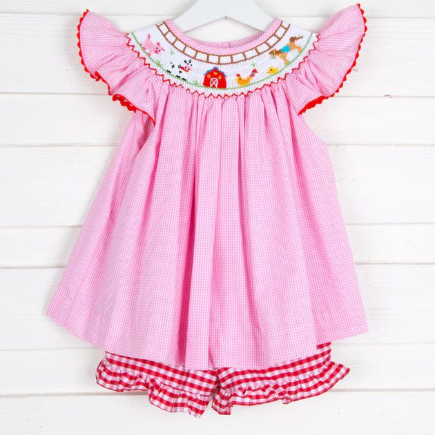 Farm Smocked Pink Gingham Short Set | Classic Whimsy