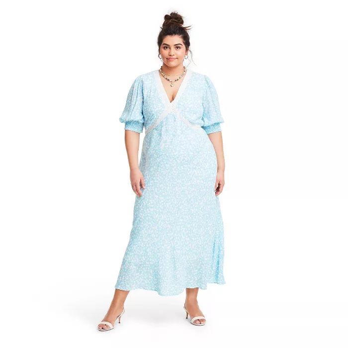 Floral Puff Sleeve Lace Inset Swing Dress - RIXO for Target Blue | Target