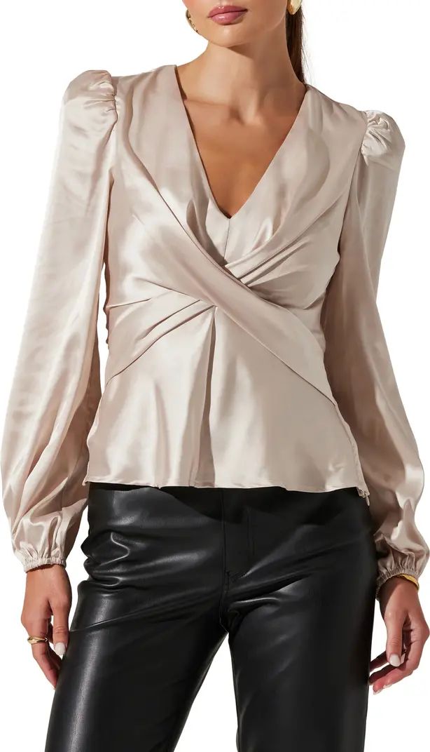 ASTR the Label Crossover Balloon Sleeve Satin Top | Nordstrom | Nordstrom