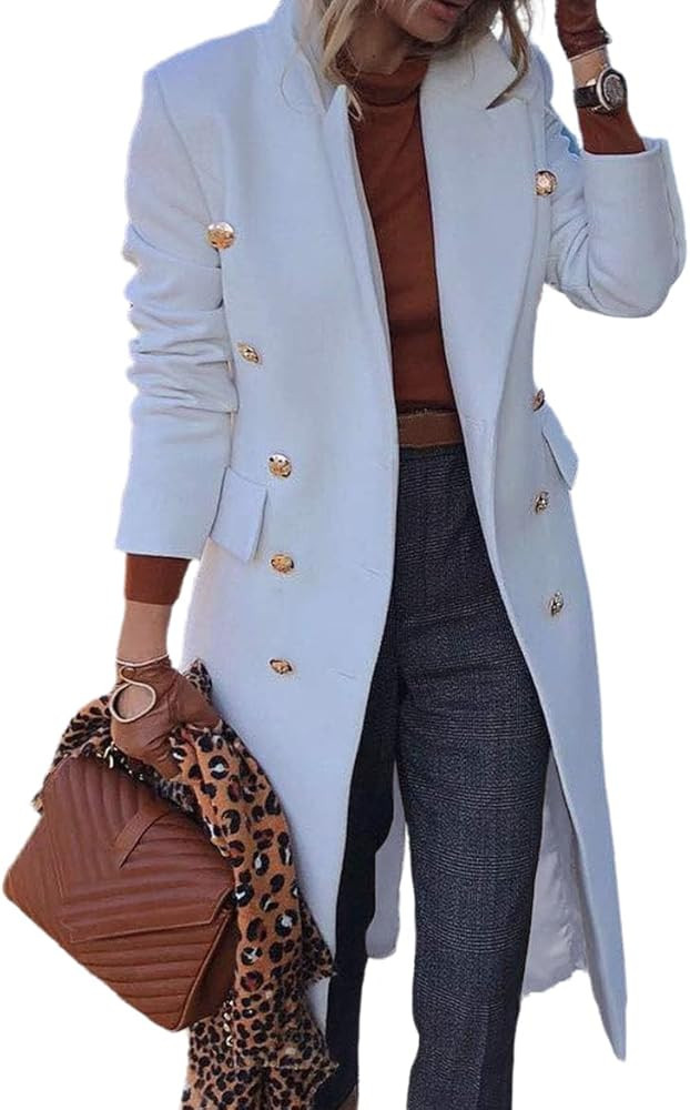 IDEALSANXUN Long Wool Coats for Women Fall Winter Trench Coat Double Breasted Dressy Jackets | Amazon (US)