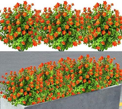 8 Pack Artificial Fall Flowers Fake Plants Outdoor uv Resistant Faux Plastic Plants Greenery Shru... | Amazon (US)
