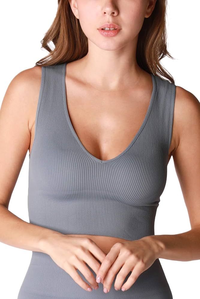 NIKIBIKI Women Seamless Plunge V-Neck Ribbed Crop Top, Made in U.S.A, One Size | Amazon (US)