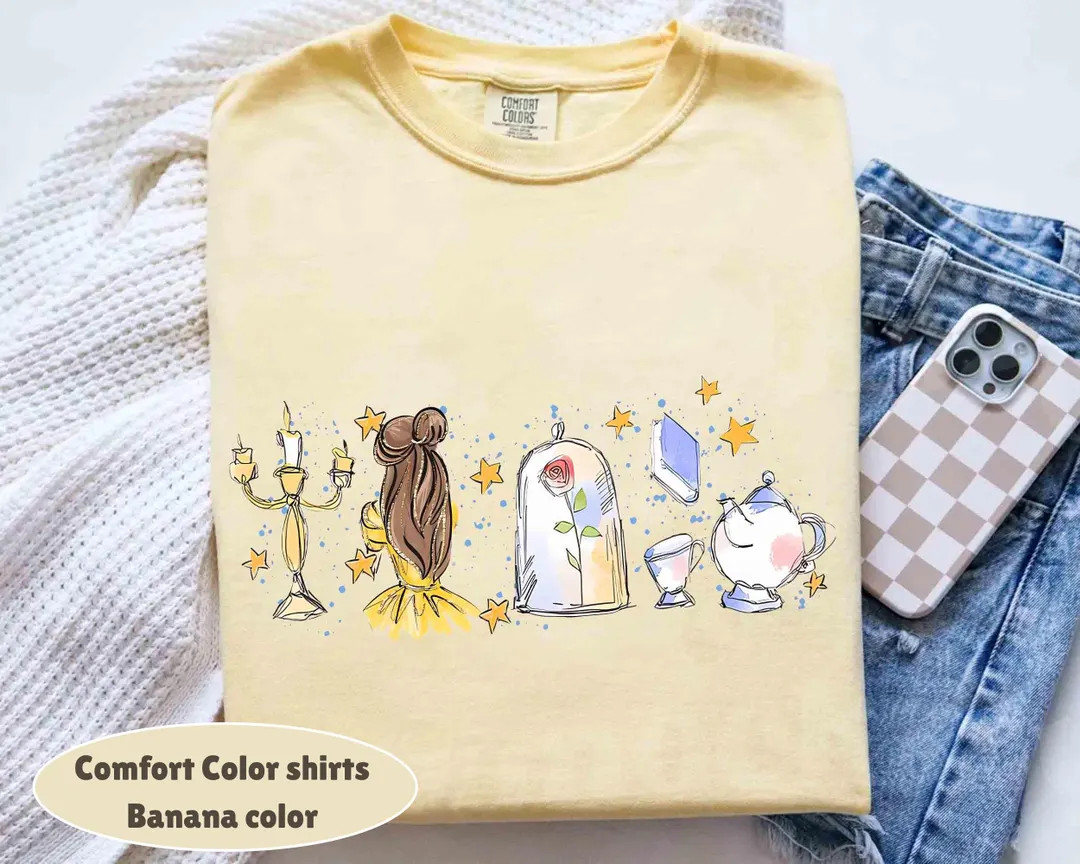 Watercolor Disney Belle Princess Shirt, Beauty and the Beast Tee, Tale as old as time, Girly aest... | Etsy (US)