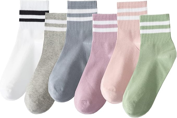 6 Pairs Fashion Striped Athletic Socks for Women,Casual Cute Vintage Crew Socks,All Season Socks ... | Amazon (US)