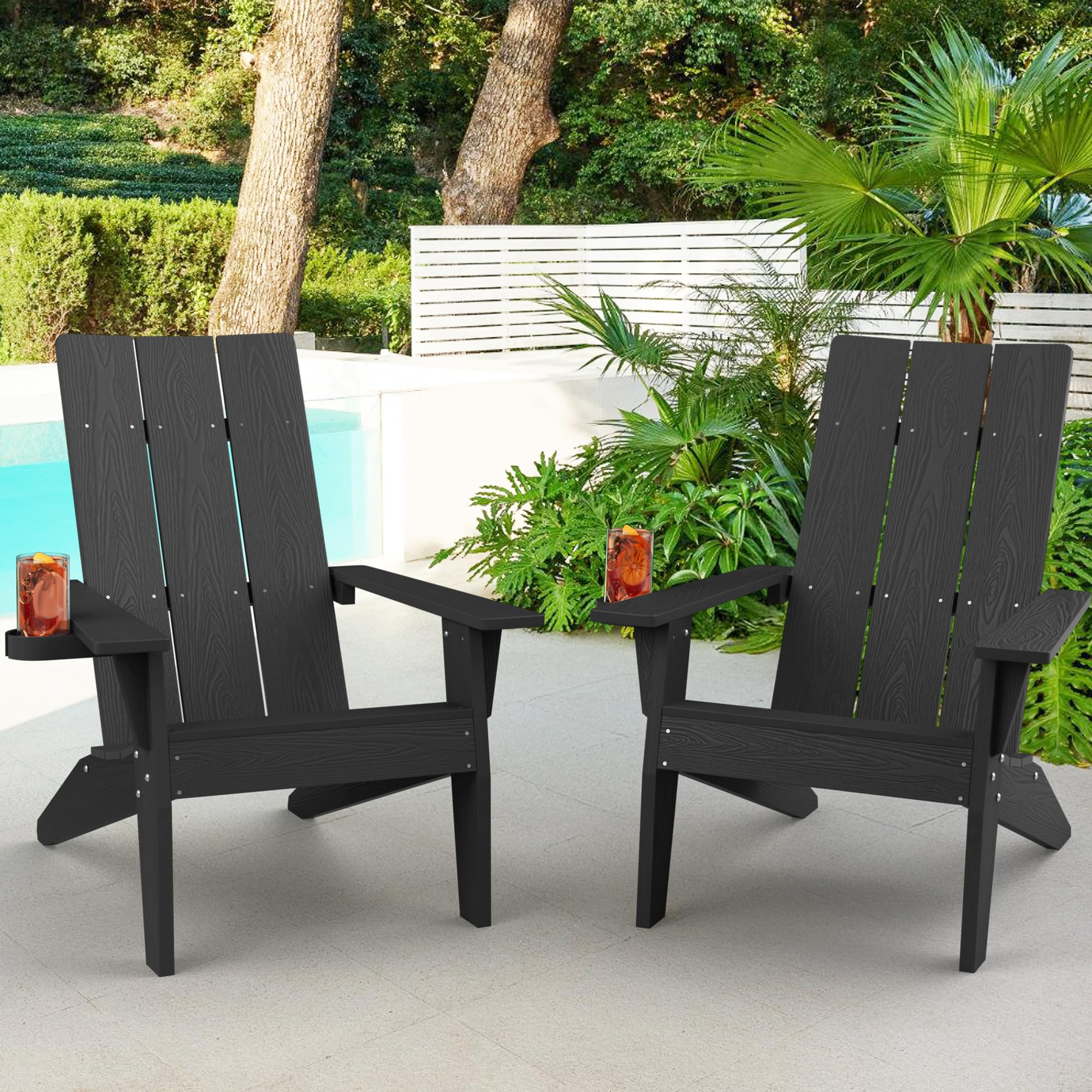 MXIMU Modern Adirondack Chairs Set of 2 Weather Resistant with Cup Holder Oversize Plastic Fire P... | Amazon (US)