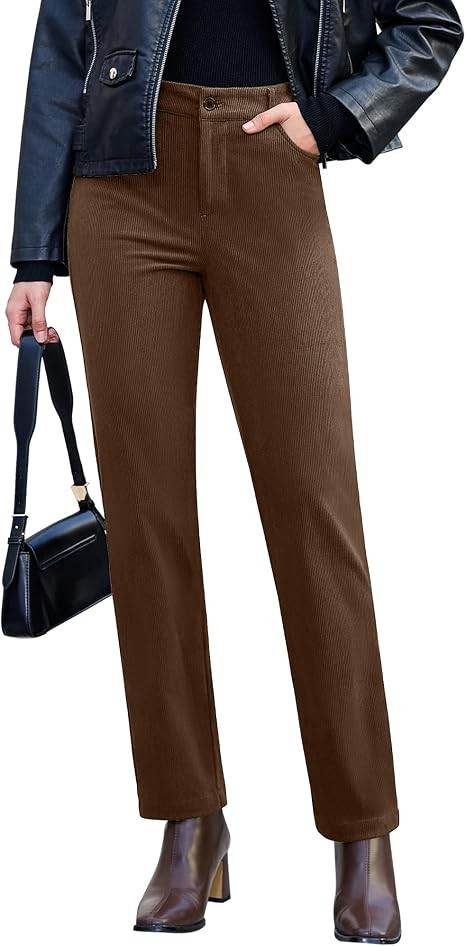 GRAPENT Corduroy Pants for Women High Waisted Straight Leg Elastic Waist Stretchy Casual Work Pan... | Amazon (US)