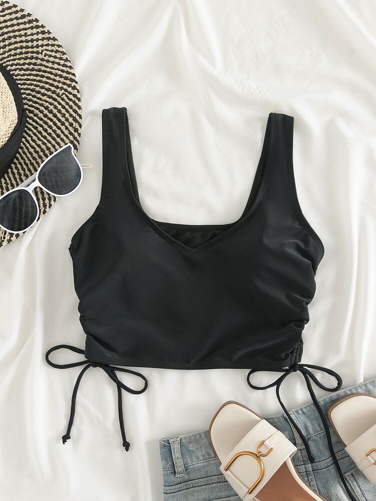 Plain Drawstring Side Bikini Top | SHEIN