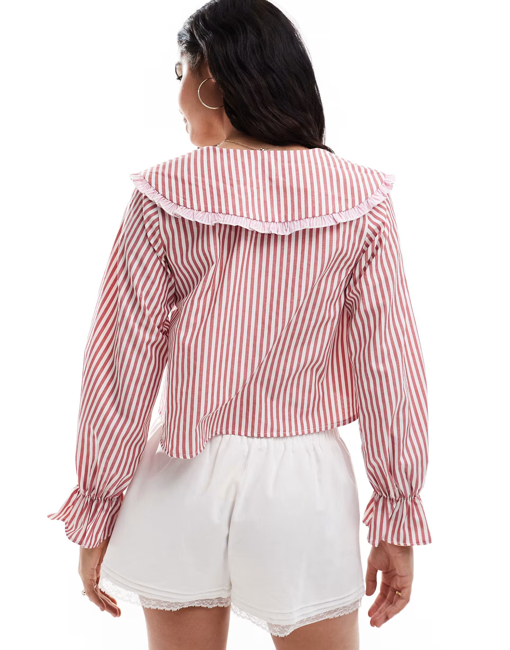 ASOS DESIGN oversized collar tie front blouse in red stripe | ASOS (Global)