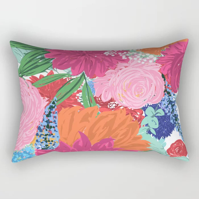 Pretty Colorful Big Flowers Hand Paint Design Throw Pillow | Society6