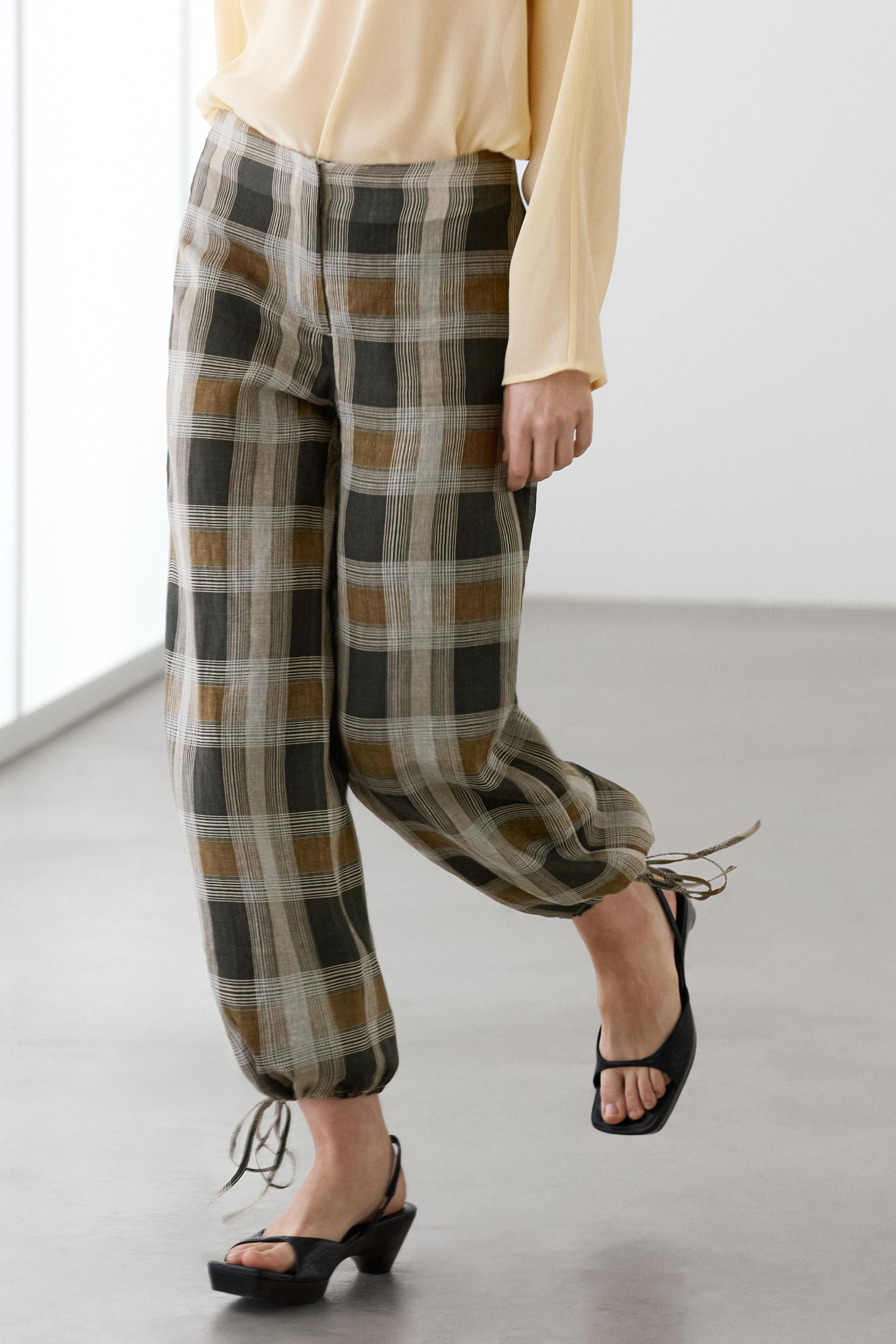 Check print sarouel trousers | Massimo Dutti UK