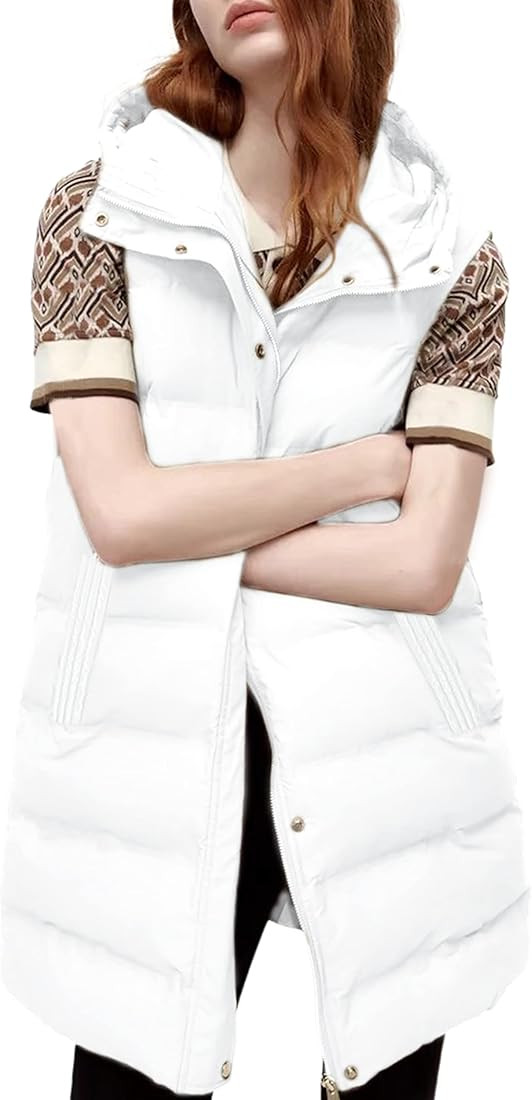 Tanming Women's Long Puffer Vest Cotton Sleeveless Puffy Jacket with Removable Hood | Amazon (US)