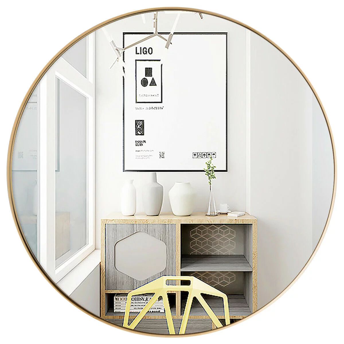 Gymax 27.5'' Modern Metal Wall-Mounted Round Mirror for Bathroom Entryway Gold | Walmart (US)