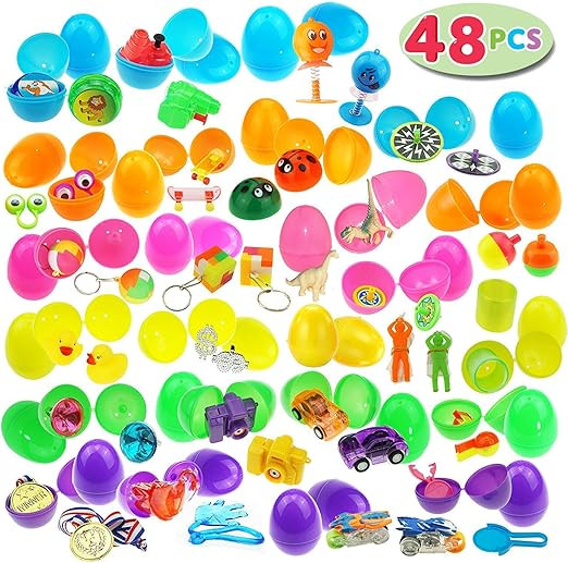 JOYIN 48 Toys Filled Easter Eggs, 2.5 Inches Bright Colorful Prefilled Plastic Easter Eggs with 2... | Amazon (US)
