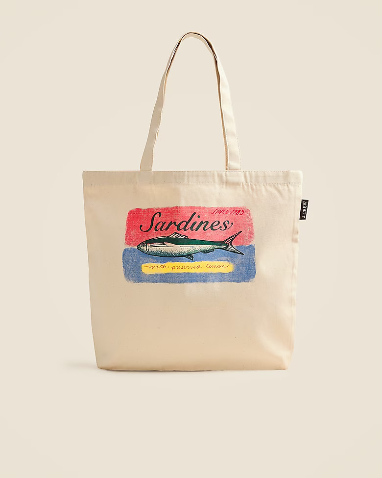 "Sardines" graphic-print reusable everyday tote | J. Crew US