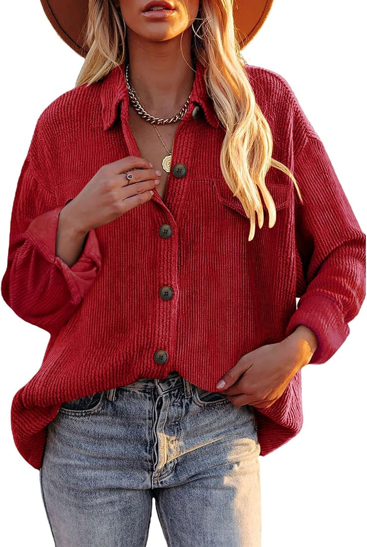 Deer Lady Women's Corduroy Button Down Pocket Shirts Casual Long Sleeve Oversized Blouses Tops | Amazon (US)