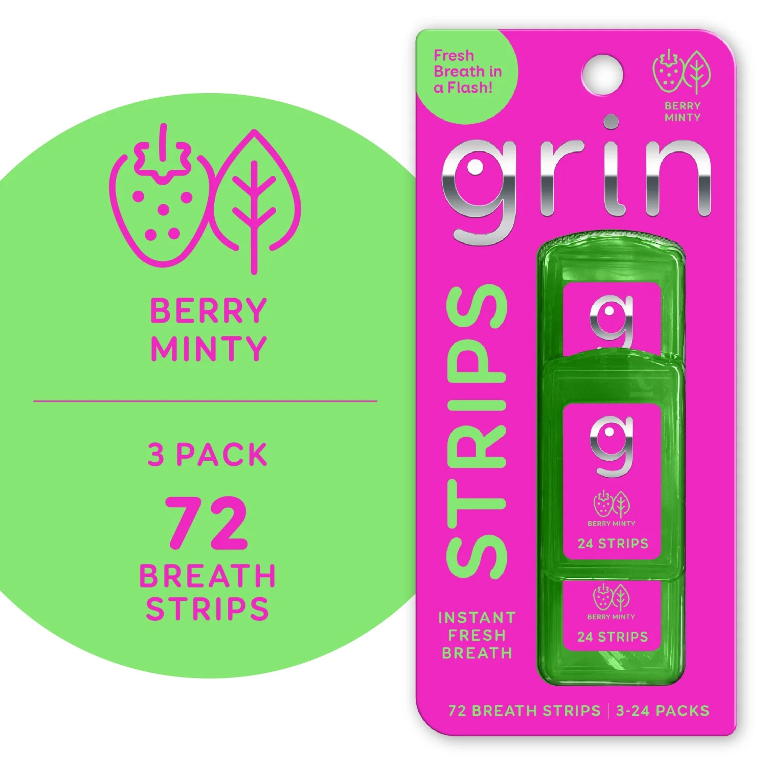 Grin Strips Breath Strips, Berry Minty, Instant Fresh Breath, Dissolves Instantly on Your Tongue,... | Walmart (US)