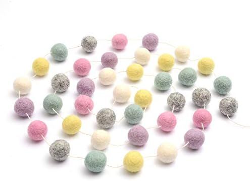 Glaciart One Pom Pom Garland - Wool Felt Ball Garland - 9 Feet, 40 Balls, 6 Pastel Colors, Pom Po... | Amazon (US)