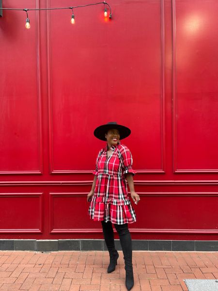 Let’s get ready for holiday pictures in red plaid dress with black hat and black suede thigh high boots

#boots
#holidaydress
#plaiddress
#holidayoutfit
#christmasdress

#LTKmidsize #LTKHoliday