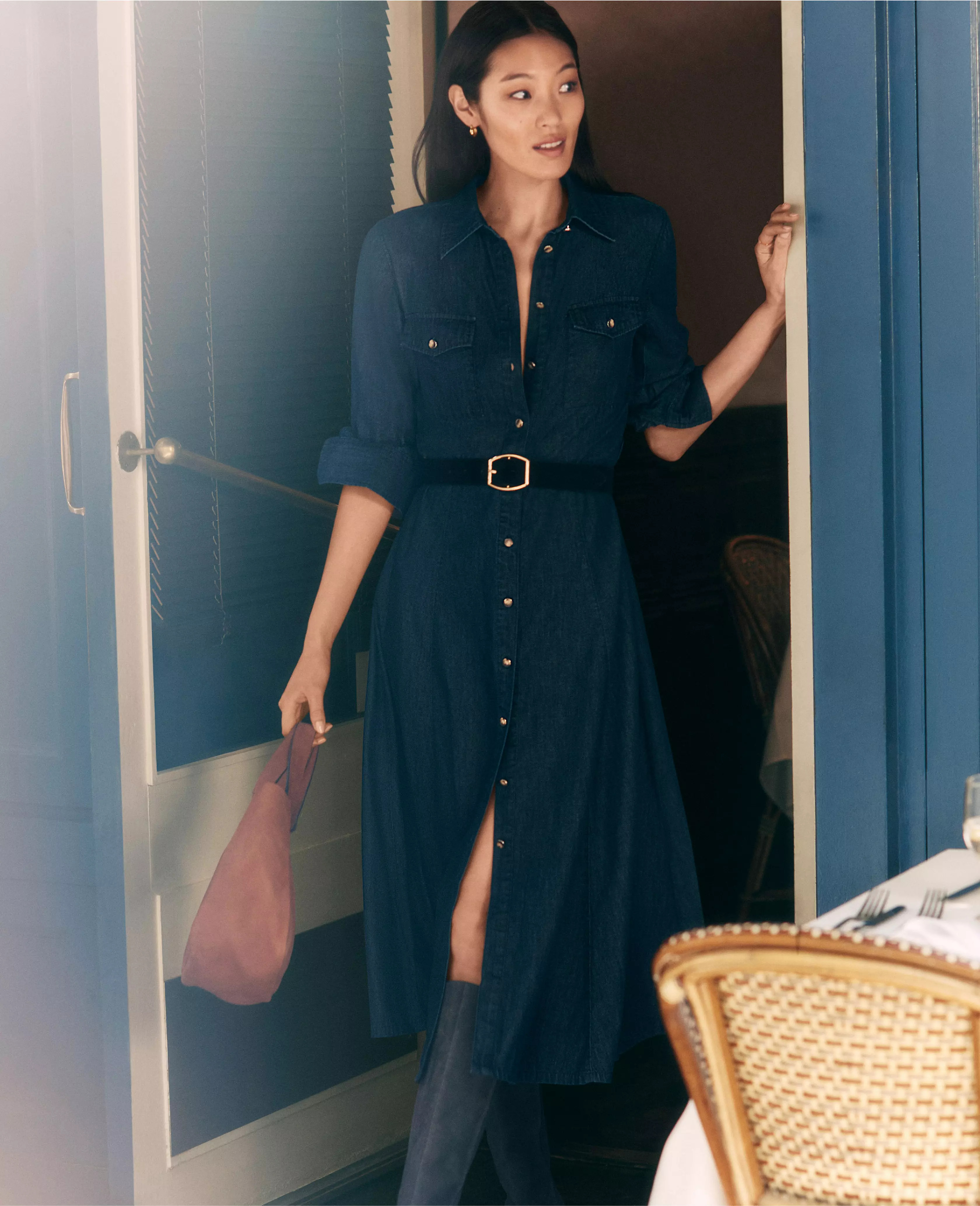 Chambray Belted Midi Shirtdress | Ann Taylor (US)