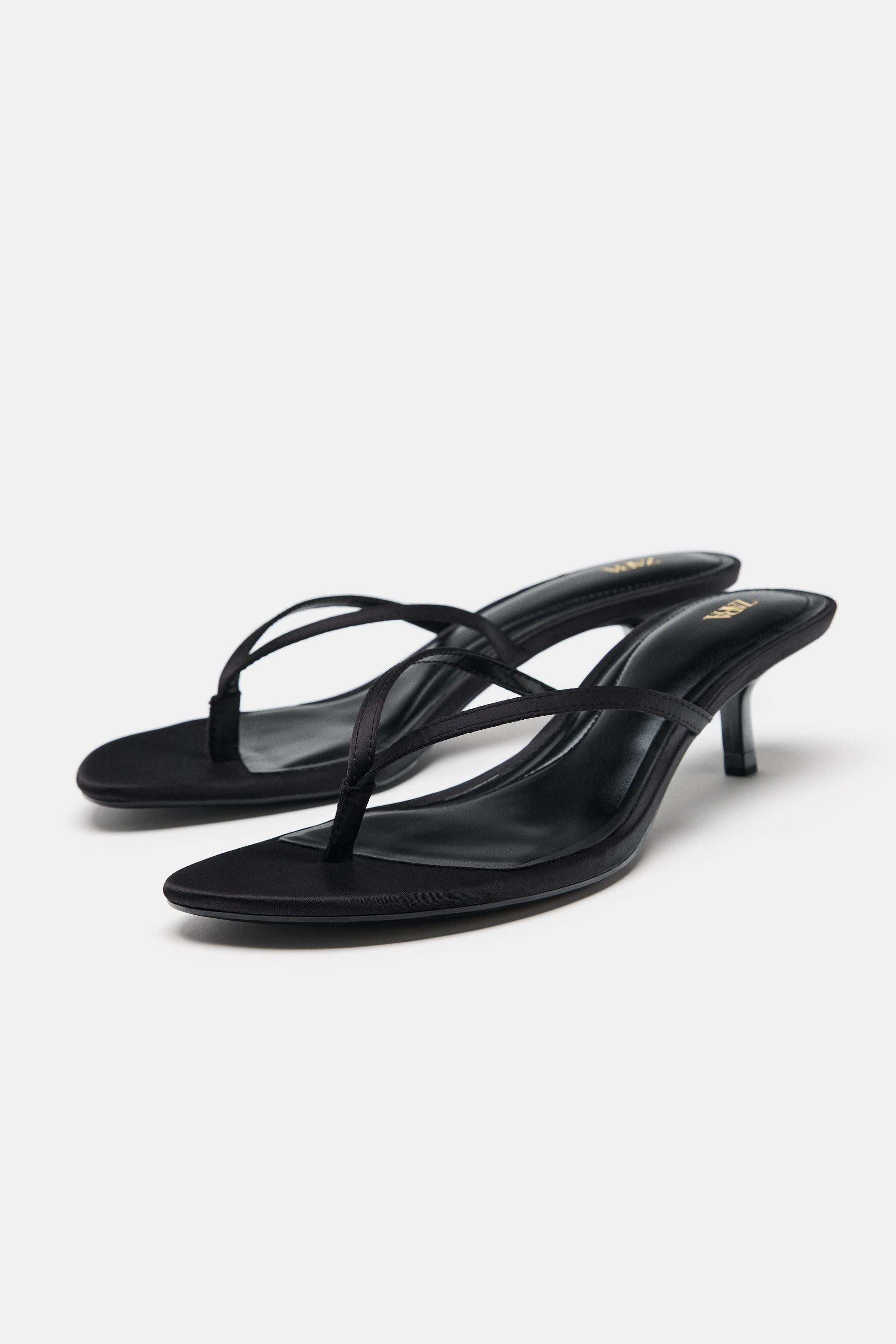 SATIN KITTEN HEEL SANDALS | Zara US