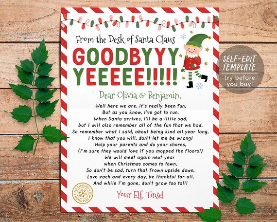 Goodbye Letter From Elf Editable Template End of Christmas - Etsy | Etsy (US)